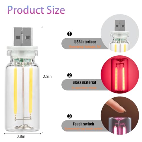 1 Pack Car LED Lights Interior, USB Light for Car Decor & Bedroom, Touch Dimmable Ambient Lighting, Mini Glass Bottle Night Light for Camping Gifts-Yellow - color: yellow, size: 1 pack
