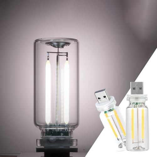 2 Pack Car LED Lights Interior, USB Light for Car Decor & Bedroom, Touch Dimmable Ambient Lighting, Mini Glass Bottle Night Light for Camping Gifts-White - color: white, size: 2 pack