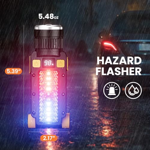 Rechargeable LED Work Light, Magnetic COB Flashlight with Hook & Clamp, 7 Modes Portable Work Lamp with Battery Display for Car Repair, Camping, Emergency(2 Packs) - size: 2 Pack Yellow