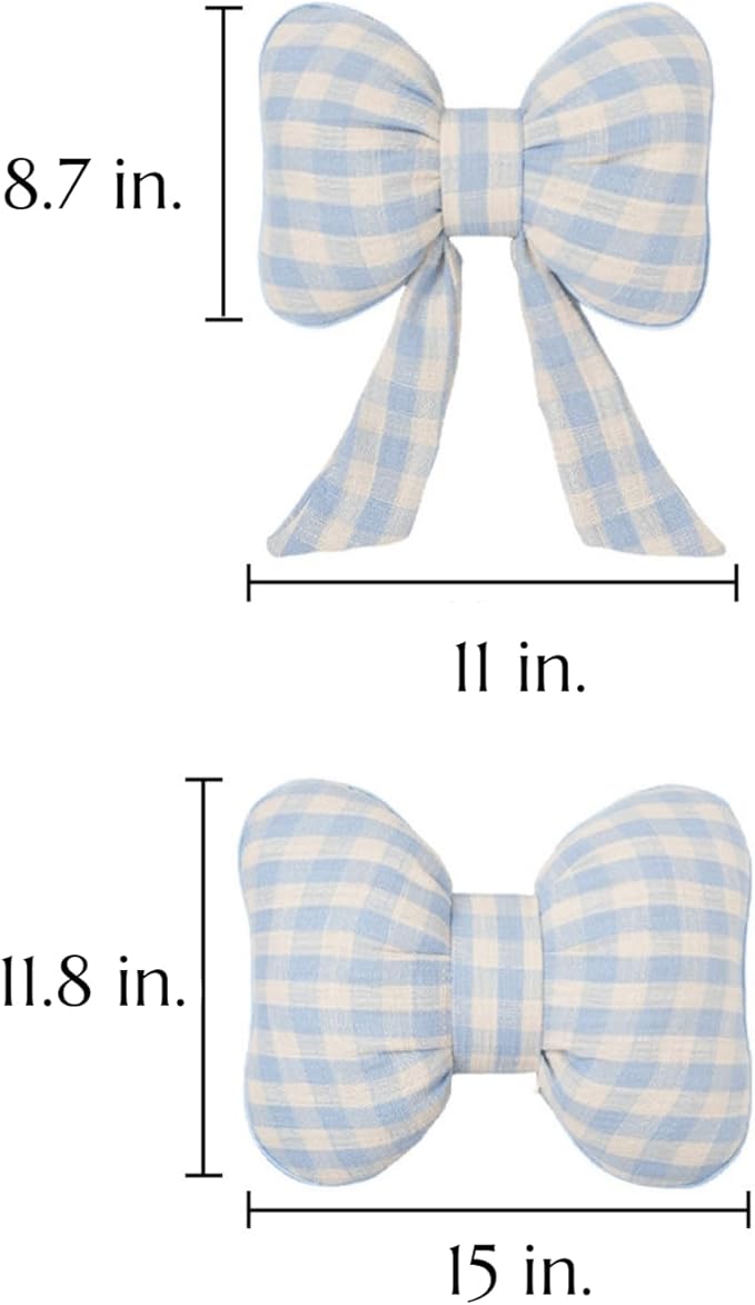 Car Accessories Plaid Bow Headrest Lumbar Pillow 4PCs Set Cotton Linen Elegant Soft Car Seat Cushions for Daily Commuting Trave (Blue Plaid,Lumbar Pillow 2pcs)