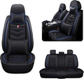 MVRVMV Seat Covers for Ford F-350 2010-2026, Waterproof Leather Auto Seat Cover with 2* Neck Pillow and 2* Lumbar Support (5 Seat Luxury,Black-Blue)