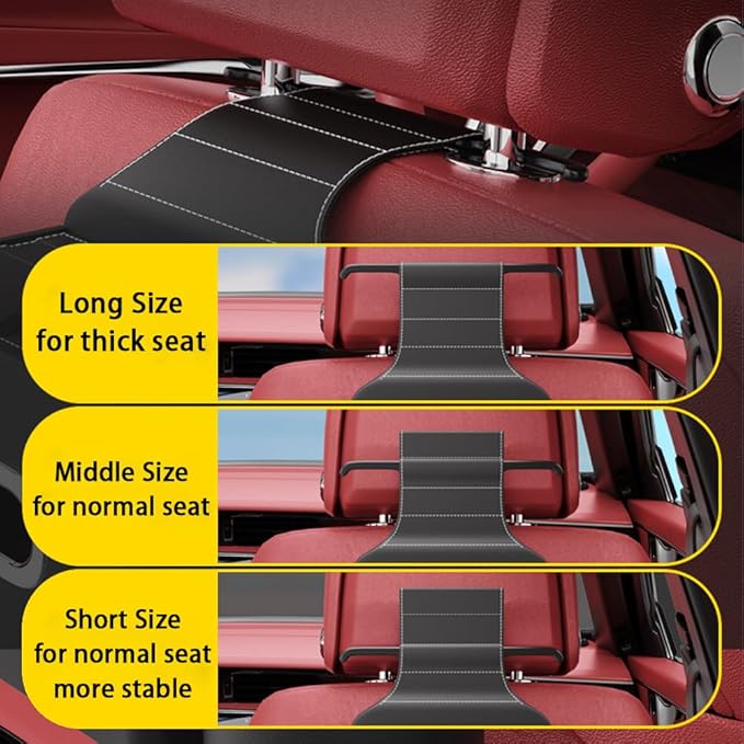 Seat Back Organizer, Full Leather Cover Tissue Case Headrest Storage Box with 2 Cup Holders and Hook Multi-functional Durable Back Seat Storage Tool for Family Travel and Kids Care Brown