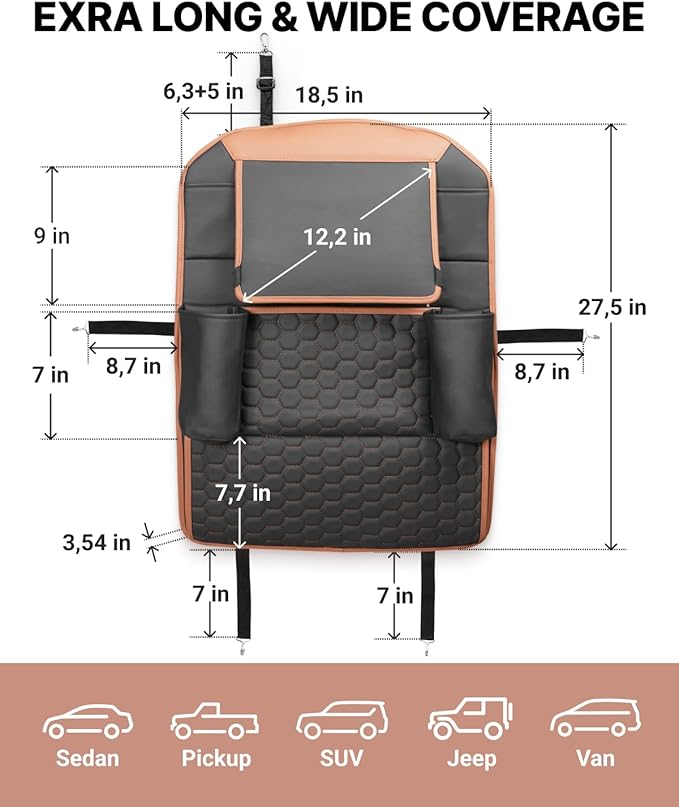 Owleys Car Seat Organizer Backseat Back Organizers & Storage Of Automotive Seatback Toy Organization For Kids Black Brown Tan 2 pc