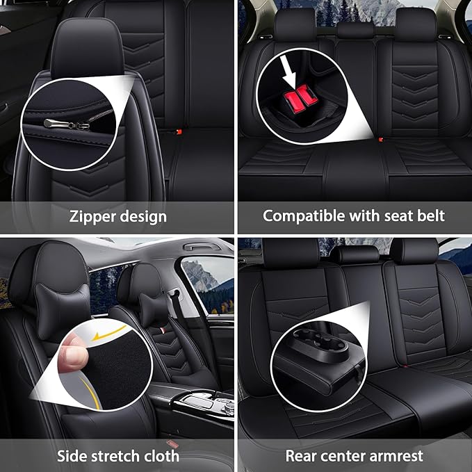 MVRVMV Luxury Car Seat Covers for Honda Pilot 2010-2026, Nappa Leather Auto Seat Cover with 2 Neck Pillows and 2 Lumbar Supports (2 Seat Luxury, Black)