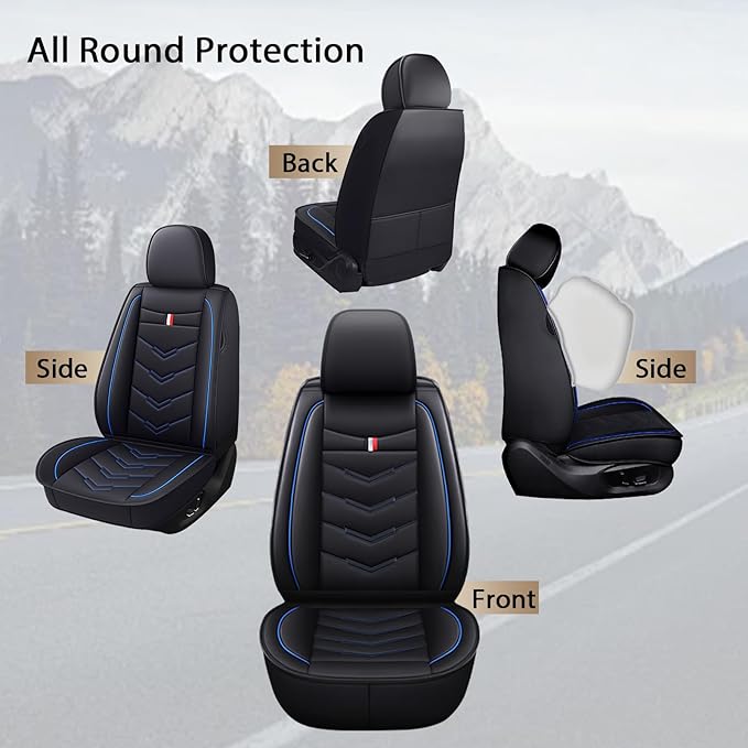 MVRVMV Seat Covers for Ford Bronco 2021-2026, Waterproof Leather Auto Seat Cover (2 Seat Standard,Black-Blue)