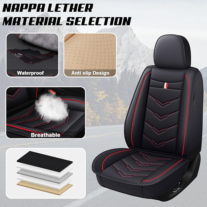MVRVMV for Ford Expedition 2007-2026 Seat Covers, Waterproof Leather Seat Cover (5 Seat Standard,Black-Red)