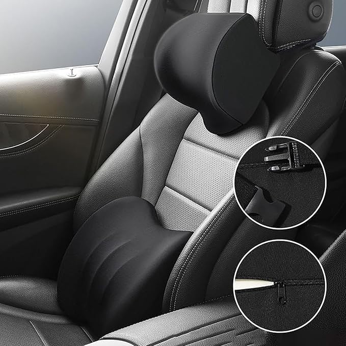 Car Headrest & Lumbar Support Cushion for Honda CRV 2023 2024 2025, Ergonomic Car Seat Headrest Memory Foam Neck and Back Pillow Kit Breathable Removable for Driving Fatigue Relief,E/Orange