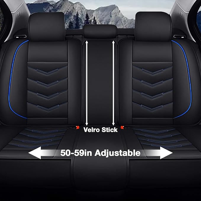 MVRVMV Seat Covers for Ford Maverick 2022-2026, Waterproof Leather Auto Seat Cover with 2* Neck Pillow and 2* Lumbar Support (5 Seat Luxury,Black-Blue)