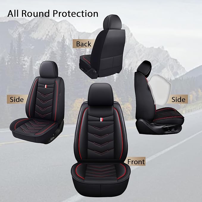 MVRVMV for Ford Ranger 2005-2026 Seat Covers, Waterproof Leather Seat Cover (2 Seat Standard,Black-Red)