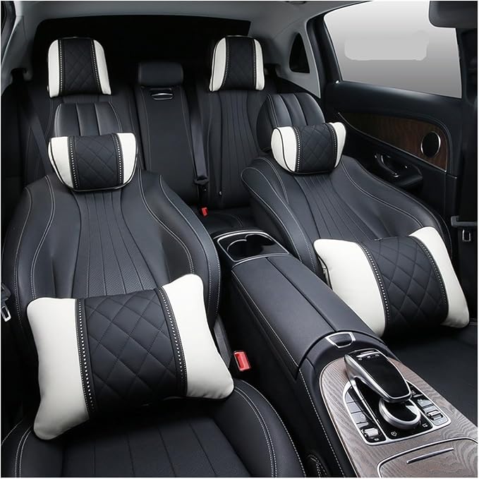 Luxury NAPPA Headrest Compatible For Mercedes Maybach S-Class Leather Lumbar Pillows Car Neck Travel Seat Cushion Support Car Accessories(Beige red)