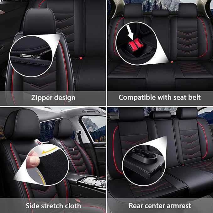 MVRVMV for Ford Explorer 2007-2026 Seat Covers, Waterproof Leather Seat Cover (2 Seat Standard,Black-Red)
