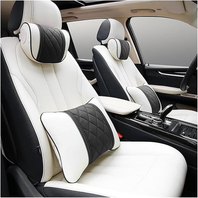 Luxury NAPPA Headrest Compatible For Mercedes Maybach S-Class Leather Lumbar Pillows Car Neck Travel Seat Cushion Support Car Accessories(8 Wire WHITE Right)
