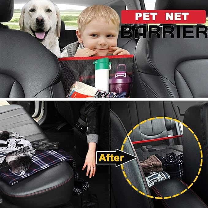 TWAYFEL Car Net Pocket Handbag Holder, Seat Back Organizer Mesh Large Capacity Bag, Driver Storage Netting Pouch for Purse Between Two Seat, Barrier of Backseat Pet Kids (Black, Upgrade)