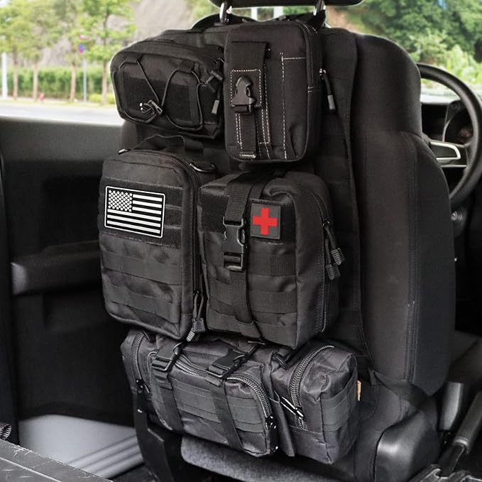 MAIKER Tactical Car Seat Back Organizer, Upgrade Tactical Vehicle Panel Organizer with 5 Detachable Molle Pouch, Universal fits for Most of Vehicle Black
