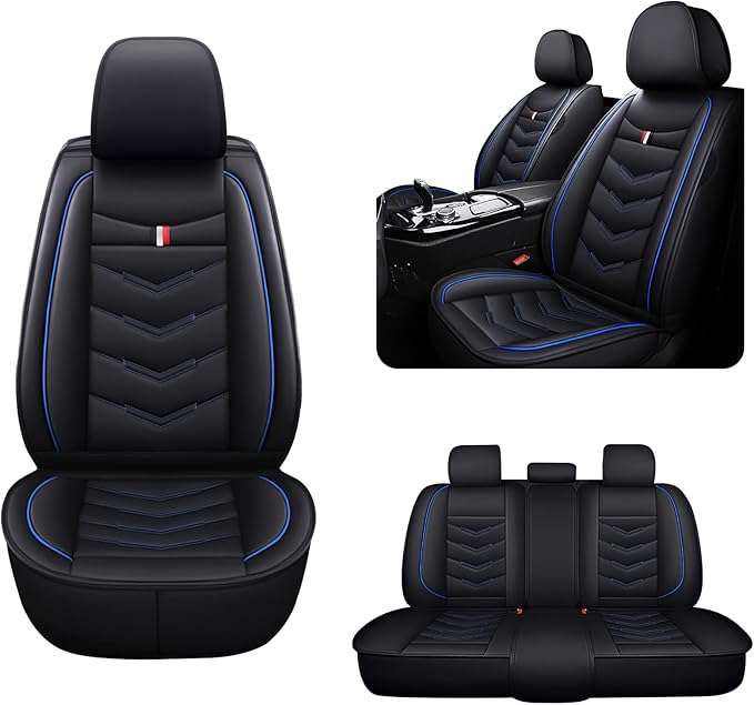 MVRVMV Seat Covers for Ford Expedition 2007-2026, Waterproof Leather Auto Seat Cover (5 Seat Standard,Black-Blue)