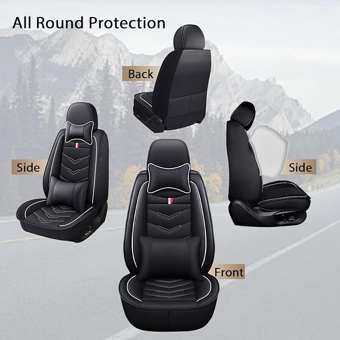 MVRVMV Luxury Car Seat Covers for Honda Pilot 2010-2026, Wear-Resistant Front and Rear Seat Cover with 2* Neck Pillow and 2* Lumbar Support (8 Seat Luxury, Black-White