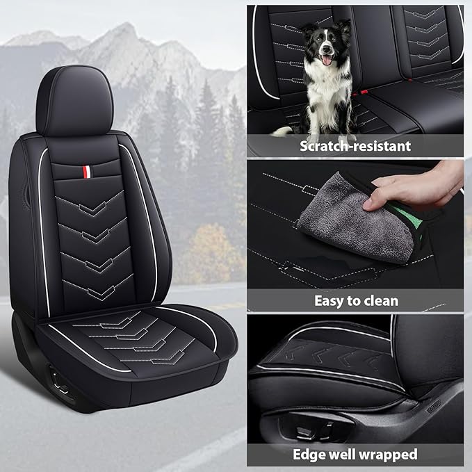 MVRVMV 3 Row 7 Seater Seat Covers for Ford Explorer 2012-2026, Airbag Compatible Front and Rear Split Bench Leather Auto Seat Protectors (7 Seat Standard, Black-White