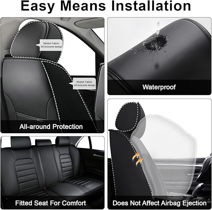 AREKA 5 Seat Covers for Honda Accord 2003-2026 Breathable Car Seat Covers,Anti-Slip Waterproof Car Seat Protectors with Airbag,Automotive Vehicle Cushion with Storage Pockets (Standard,Black)