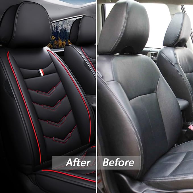 MVRVMV for Ford Escape 2005-2026 Seat Covers, Waterproof Leather Seat Cover (5 Seat Standard,Black-Red)