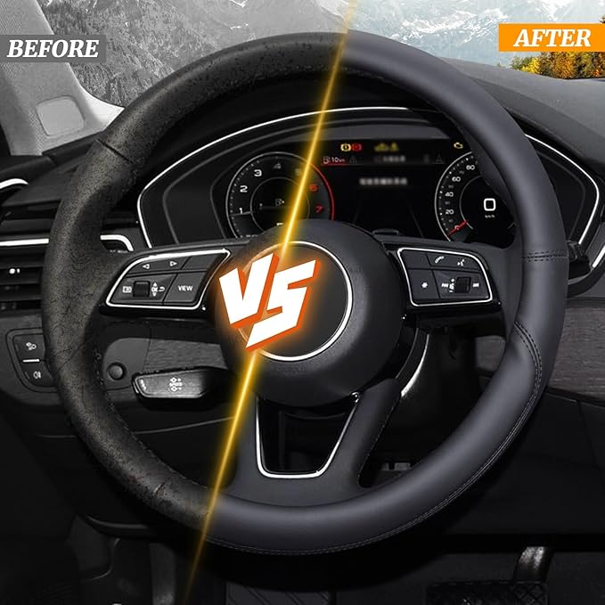 KAFEEK Black Steering Wheel Cover, Universal 15 inch, Microfiber Leather Black, Soft and Odorless, Durable Leather Cover with Anti-Slip Lining