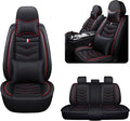 MVRVMV for Ford Bronco 2021-2026 Seat Covers, Waterproof Leather Seat Cover with 2* Neck Pillow and 2* Lumbar Support (5 Seat Luxury,Black-Red)