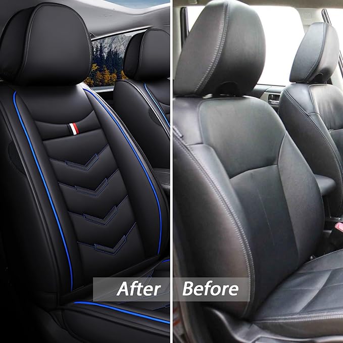 MVRVMV Seat Covers for Ford Explorer 2007-2026, Waterproof Leather Auto Seat Cover (2 Seat Standard,Black-Blue)