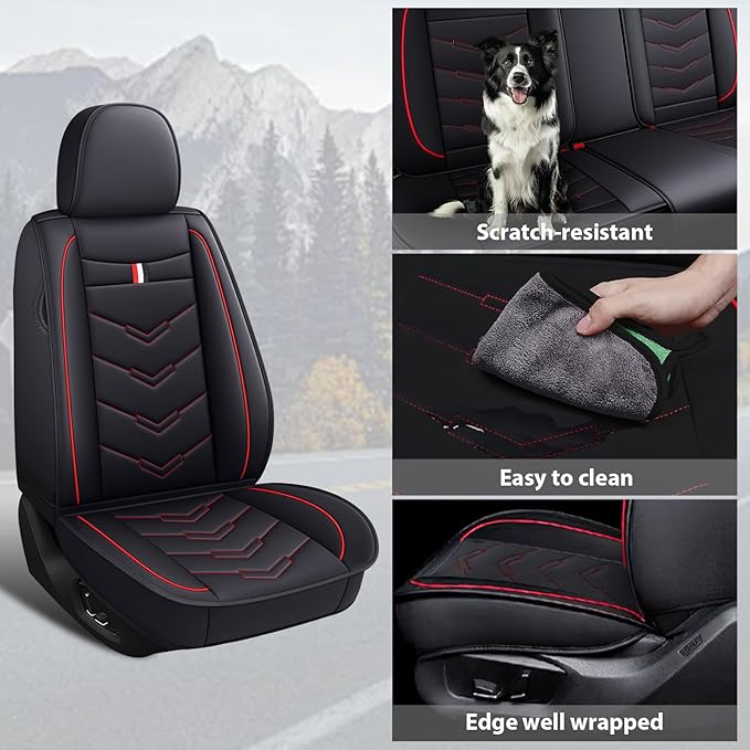 MVRVMV for Ford Ranger 2005-2026 Seat Covers, Waterproof Leather Seat Cover (2 Seat Standard,Black-Red)