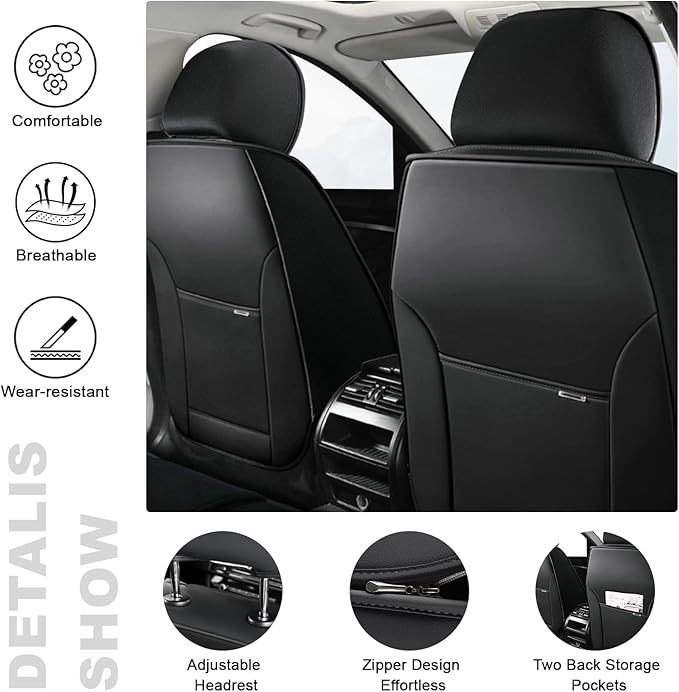 AREKA 5 Car Seat Covers for Honda Civic 2002-2026 Breathable Leather,Waterproof Car Seat Protectors with Comfort Headrest Pillows,Automotive Vehicle Cushion with Storage Pockets (Luxury,Redline)