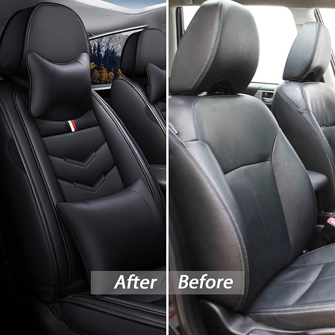 MVRVMV Luxury Car Seat Covers for Honda Pilot 2010-2026, Nappa Leather Auto Seat Cover with 2 Neck Pillows and 2 Lumbar Supports (2 Seat Luxury, Black)