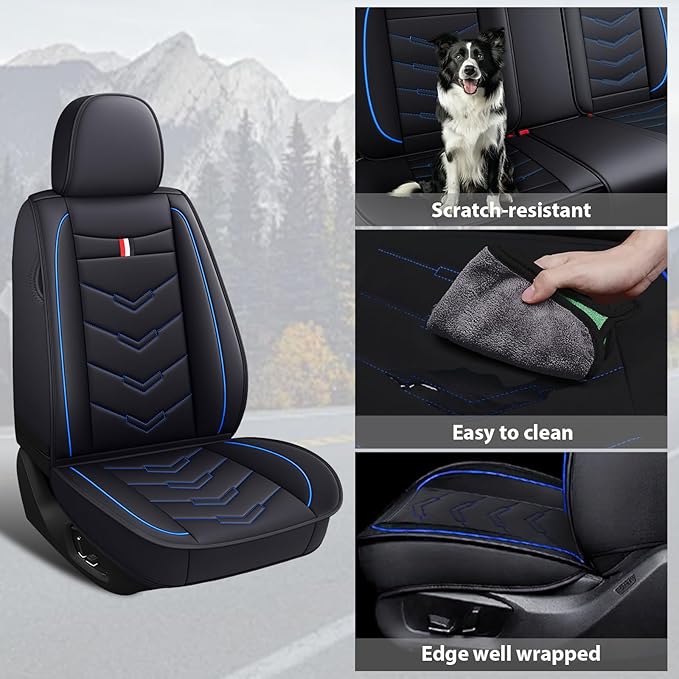 MVRVMV Seat Covers for Ford F-250 2010-2026, Waterproof Leather Auto Seat Cover (2 Seat Standard,Black-Blue)