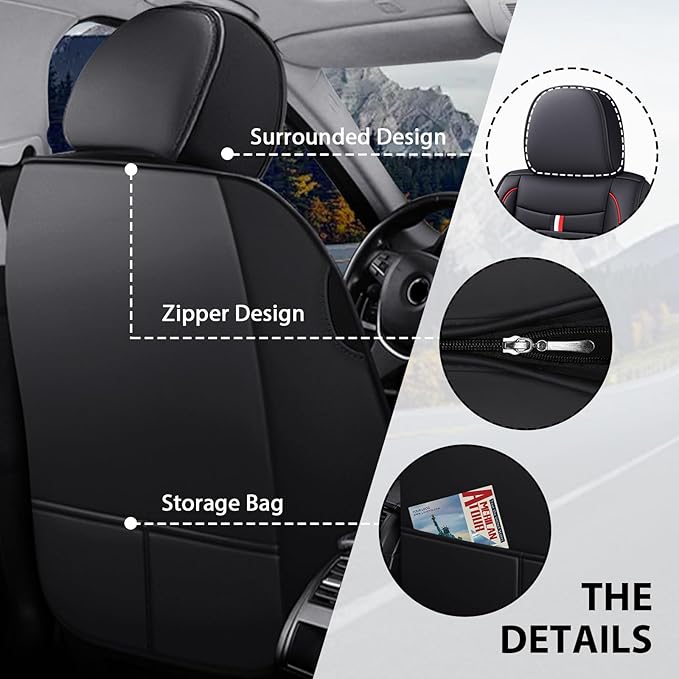 MVRVMV Luxury Car Seat Covers for Ford Explorer 2012-2026, Nappa Leather Auto Seat Cover with 2 Neck Pillows and 2 Lumbar Supports (2 Seat Luxury, Black-Red)