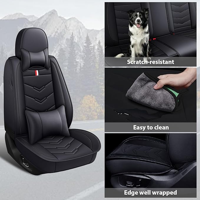 MVRVMV Luxury Car Seat Covers for Ford Explorer 2012-2026, Nappa Leather Auto Seat Cover with 2 Neck Pillows and 2 Lumbar Supports (5 Seat Luxury, Black)