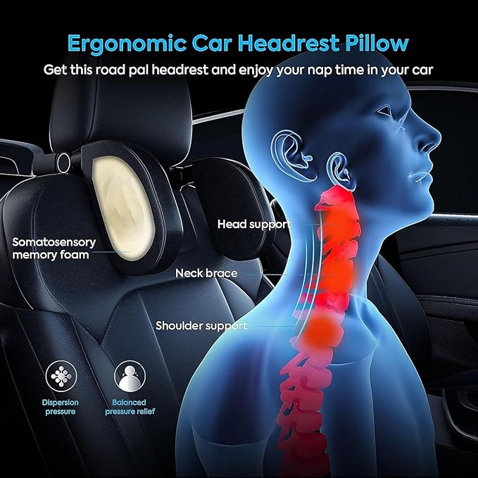 Car Headrest & Lumbar Support Cushion for Citroen DS3 C5 C3 C2 C4 C6, Ergonomic Automotive Seat Neck Pillow Lumbar Backrest Pad Neck Back Pain Relief Detachable Washable, Blue