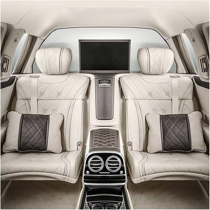 Luxury NAPPA Headrest Compatible For Mercedes Maybach S-Class Leather Lumbar Pillows Car Neck Travel Seat Cushion Support Car Accessories(Beige coffee Maybac)