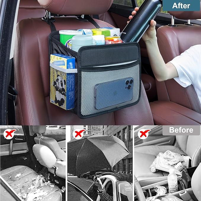 Car Back Seat Organizer and Storage Bag, Premium 1680D Oxford Cloth Collapsible Universal Hanging Car Seat Back Organizer for Kids & Adults