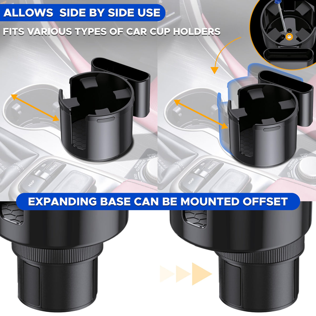Car Cup Holder Expander (Black) | EcoNour Adjustable Cupholder