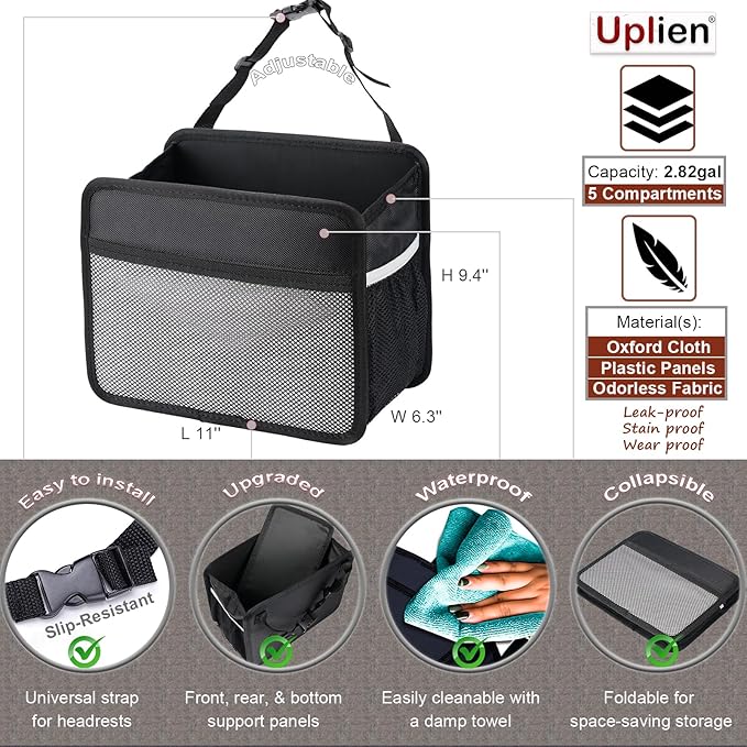 Car Back Seat Organizer and Storage Bag, Premium 1680D Oxford Cloth Collapsible Universal Hanging Car Seat Back Organizer for Kids & Adults