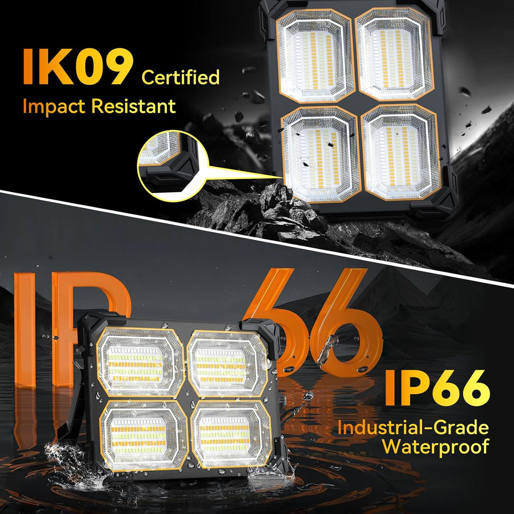 200W Led Work Light Rechargeable,20000MAh Solar Portable Light, 20000LM Magnetic Work Lights, 326 Led Battery Work Lights with Stand 5 Lights Modes IP66 Waterproof for Outdoor Camping Car Repairing