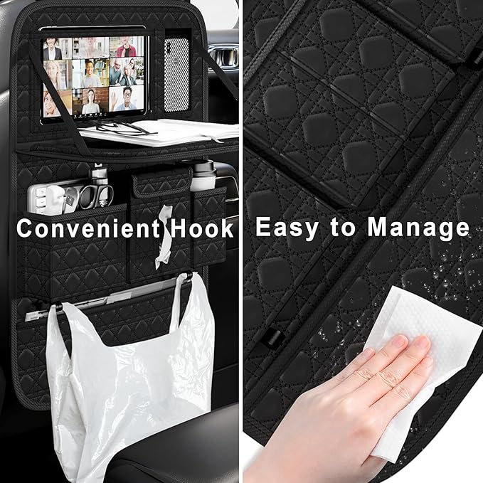 GMQ Backseat Car Organizer 1 Pack, Car Back Seat Organizers with Tray,Multifunctional Car Seat Back Organizer with Foldable Tablet Holder (Black, 1 PC)