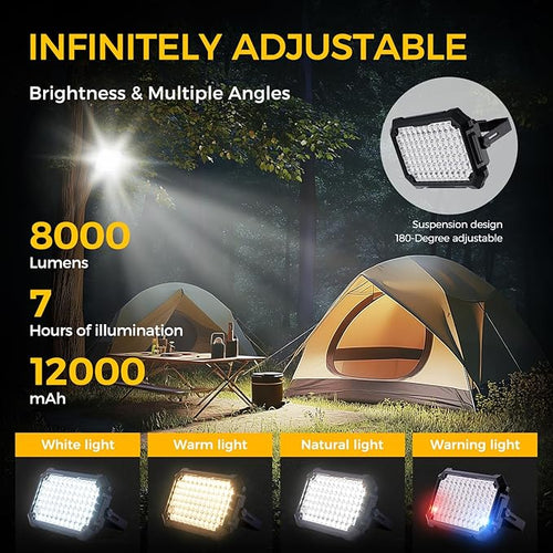300W LED Solar Work Light Rechargeable, 8000LM LED Solar Camping Lantern, Portable Camping Lights, 4 Light Modes, IP67 Waterproof Tent Lights for Power Outages, Emergency, Hiking, Car Repair