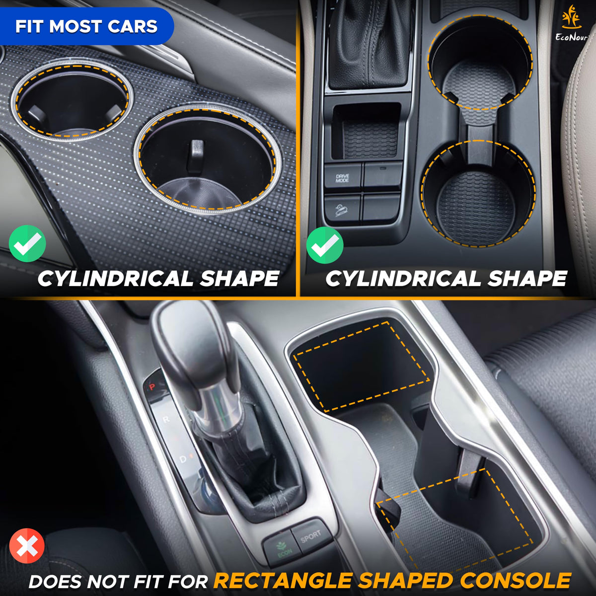 Car Cup Holder Expander (Black) | EcoNour Adjustable Cupholder