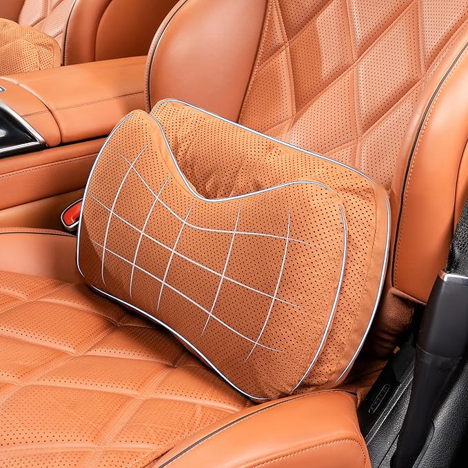 Car Lumbar Support Pillow, Lower Back Support for Driving Seat Suede Lumbar Pillow for Office Chair, Lumbar Pillow for Lower Back Pain Relief and Improve Posture (Orange)