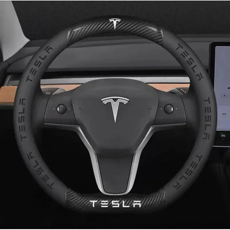 Tesla Carbon Fiber Leather Steering Wheel Cover
