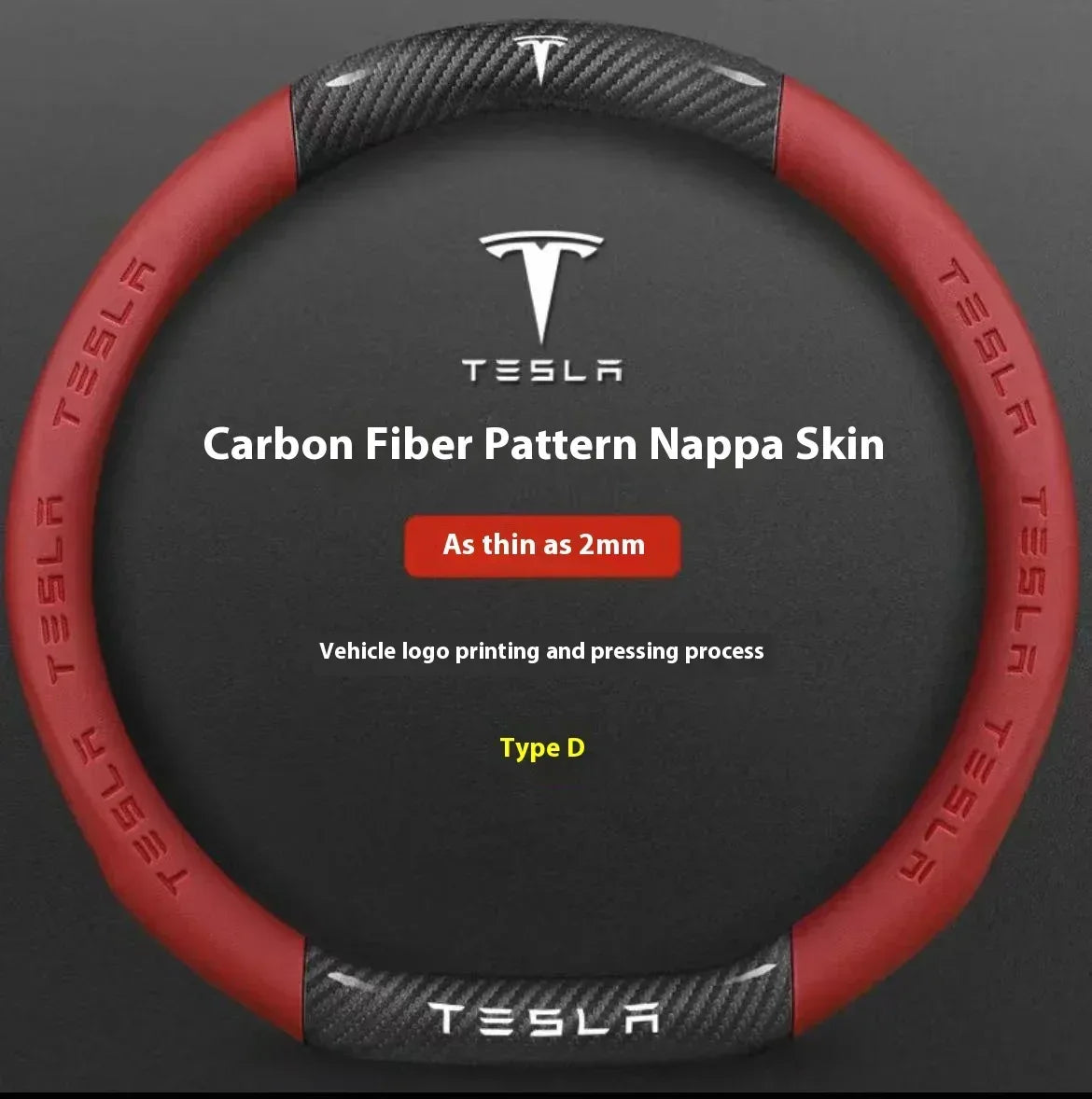 Tesla Carbon Fiber Leather Steering Wheel Cover