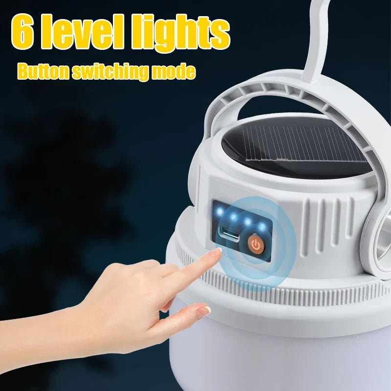 LED Solar Camping Light Solar Bulb Lanterns Rechargeable Portable Waterproof Outdoor Night Flashlight BBQ Hanging Emergency Lamp