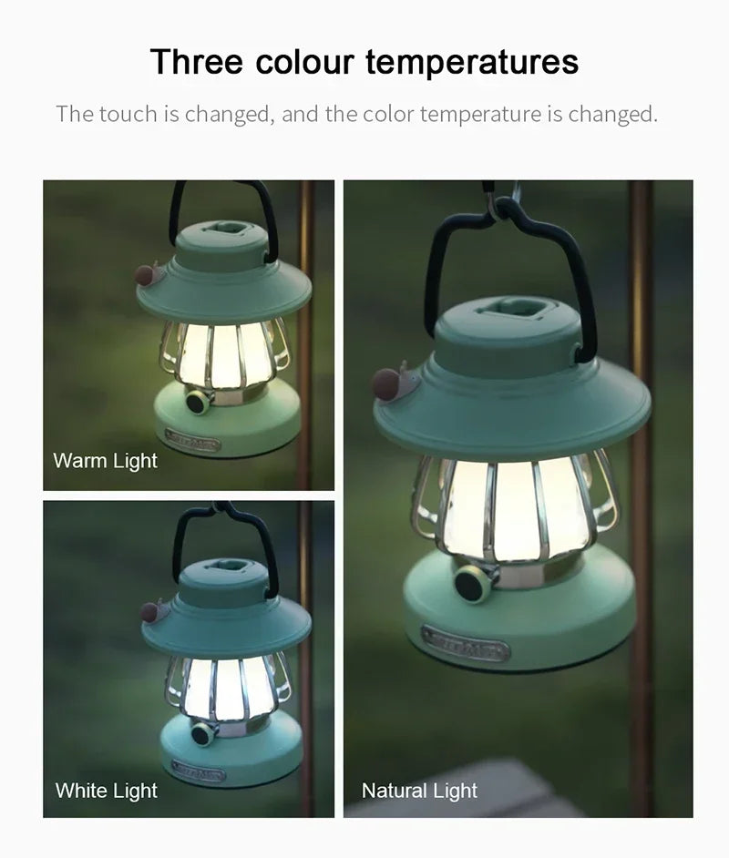 Camping  Night Lights USB C Rechargeable 3 Colors Stepless Dimming Night Light Outdoor Portable Emergency Retro LED Camping Lamp